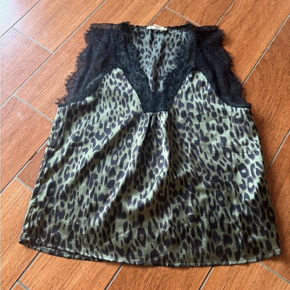 Vici’s Leopard Print Lace Trim Cami Top